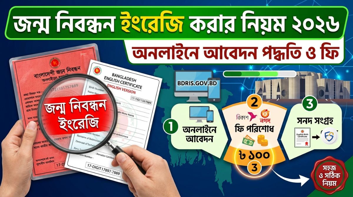 জন্ম নিবন্ধন ইংরেজি করার নিয়ম ২০২৬: অনলাইনে আবেদন পদ্ধতি ও ফি