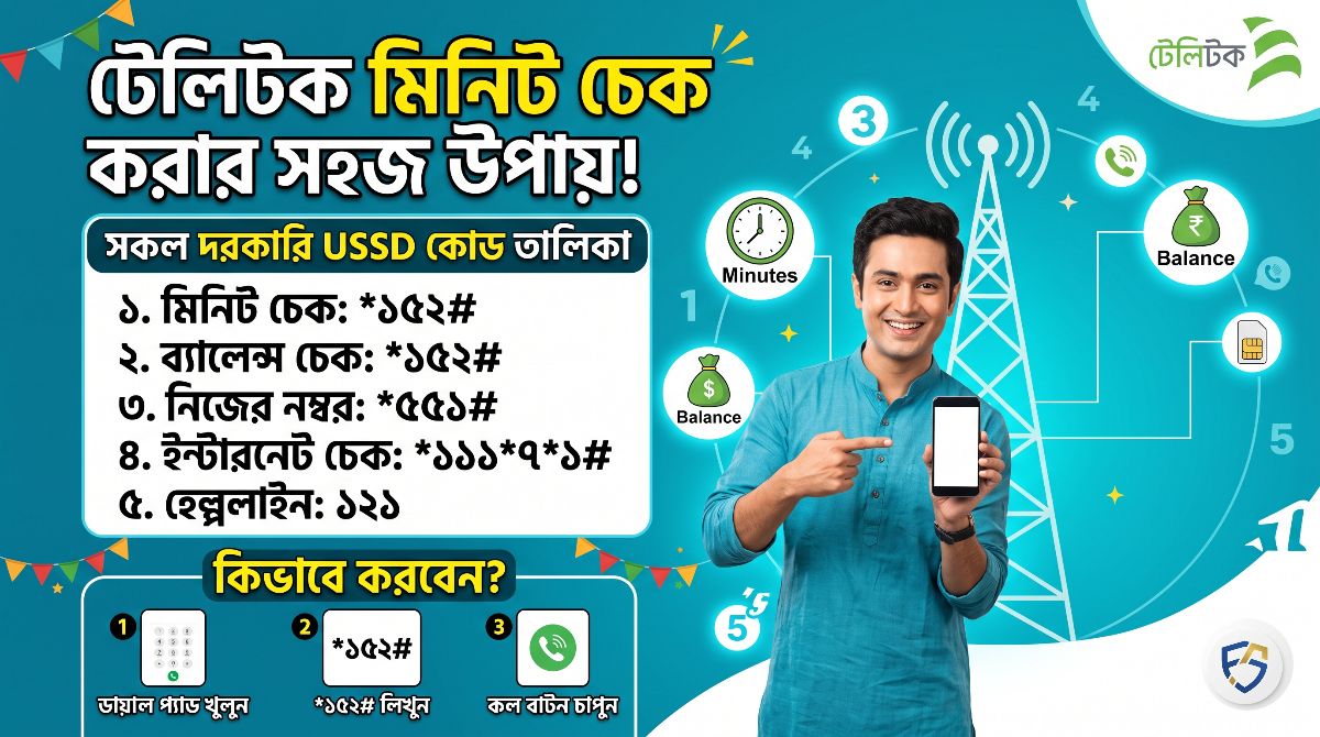 টেলিটক মিনিট চেক করার সহজ উপায় ও সকল দরকারি USSD কোড